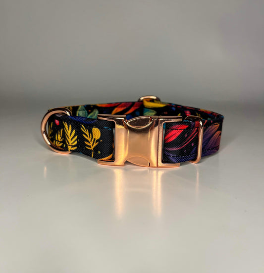 PERSONALISED WATERPROOF FABRIC DOG COLLAR "FALLING LEAVES"