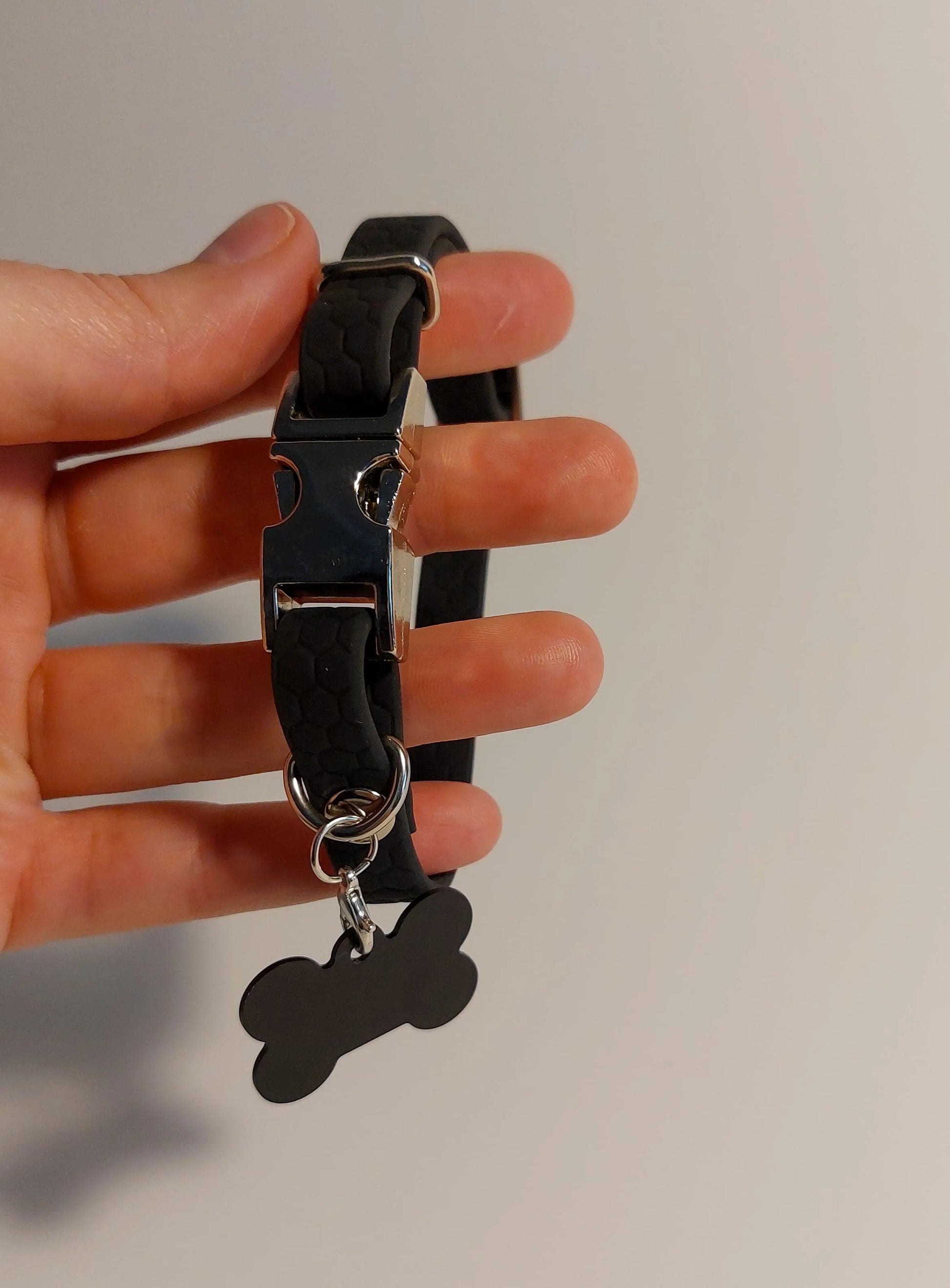 Dark grey cat collar with ID tag
