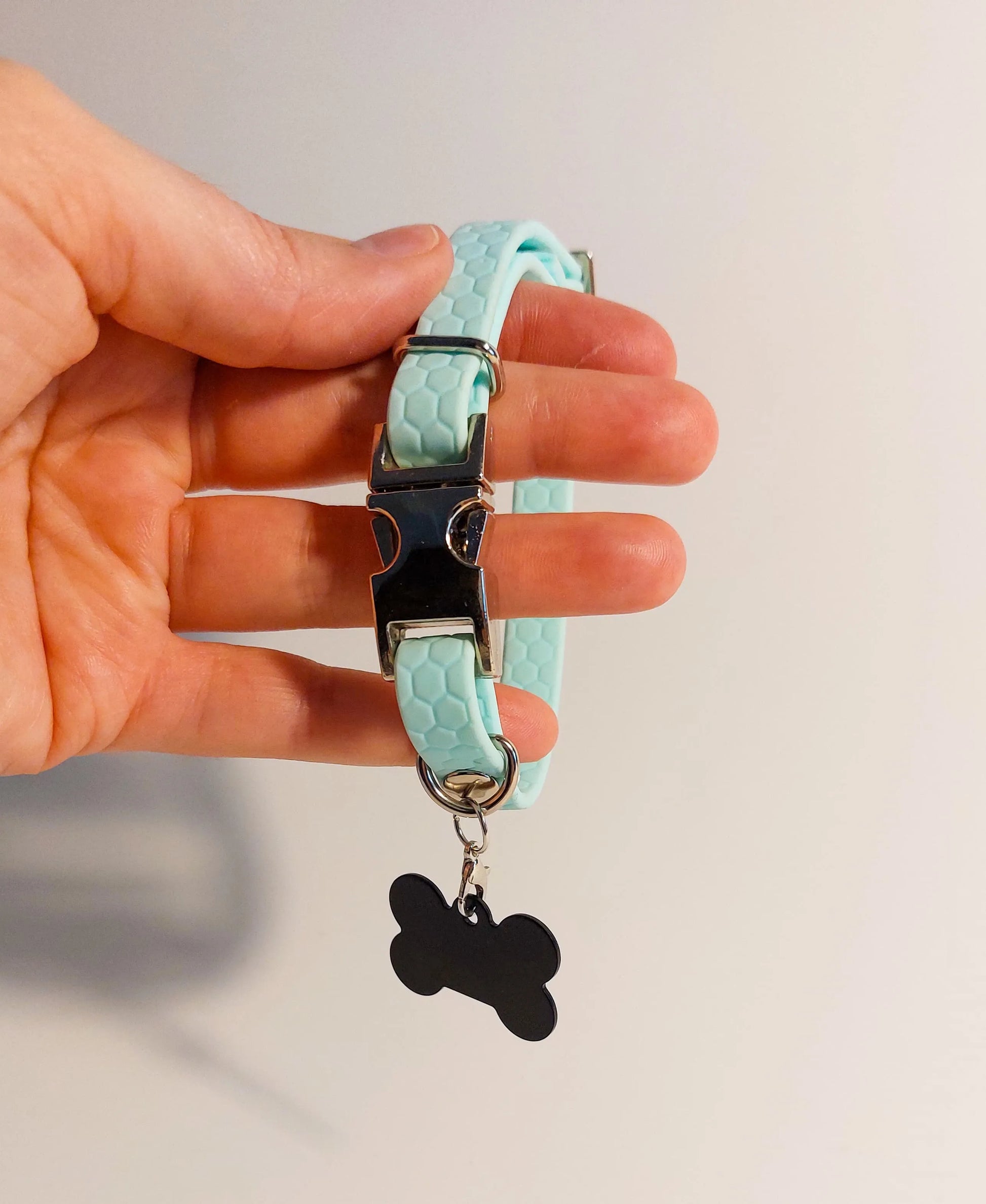 Pastel blue cat collar with ID tag
